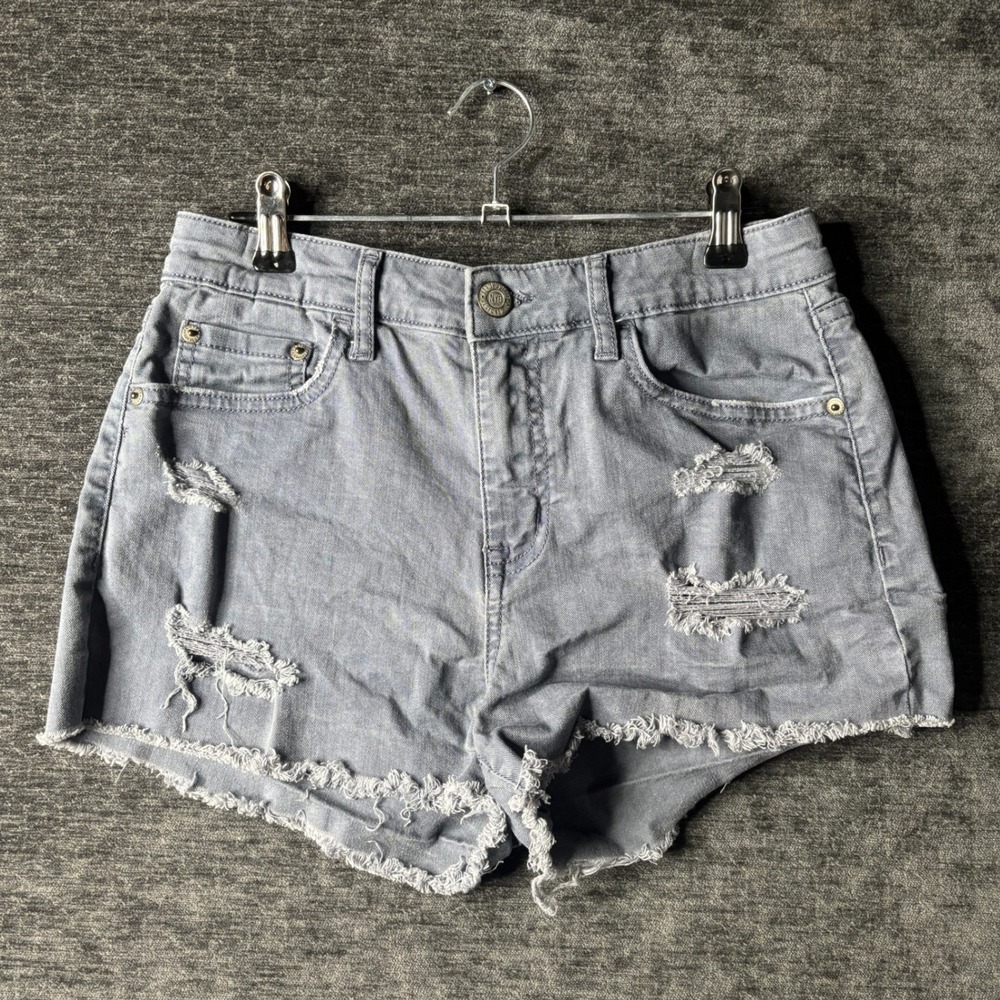 Aeropostale Womens High Waisted Denim Shorts Grey Distressed Womens Size 28"